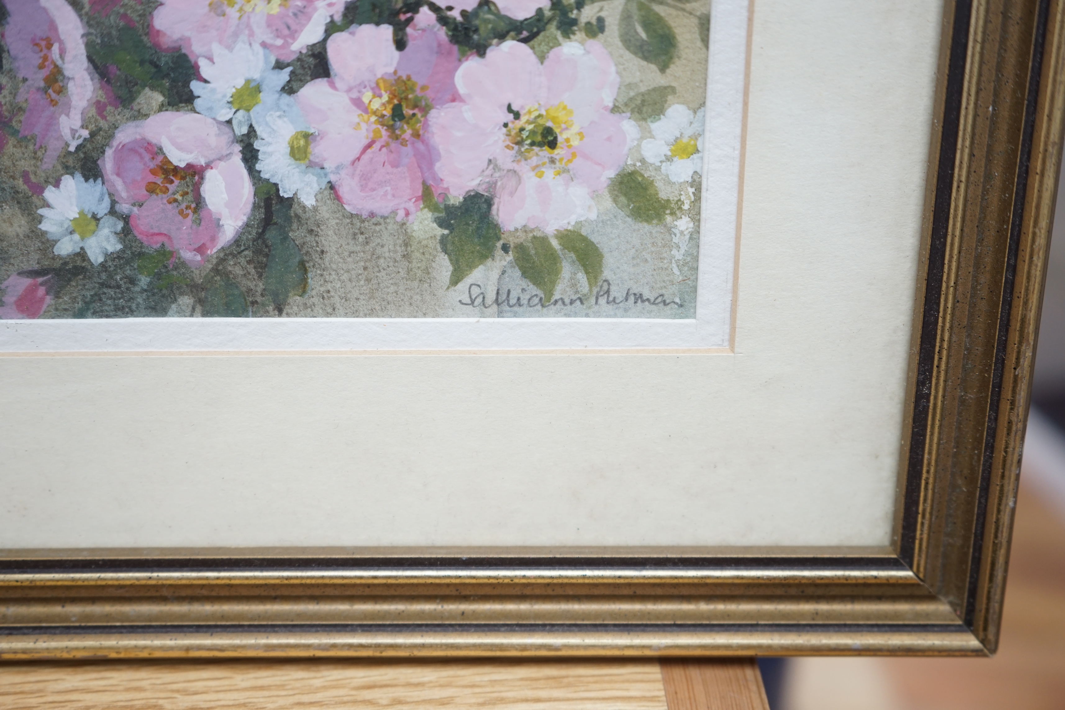 Salliann Putman RWS (b. 1937), watercolour and gouache, Still life of flowers, signed, 12.5 x 14cm. Condition - fair